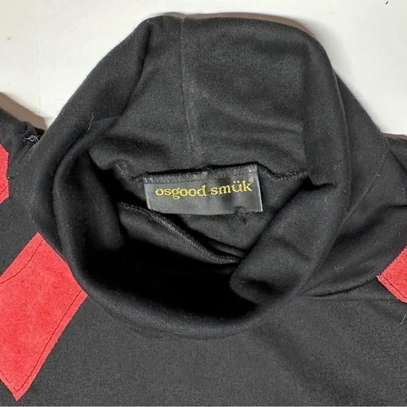 Vintage Osgood Smuk Leather Appliqué Black Knit Turtleneck Dolman Bat Sleeves M - Picture 6 of 14